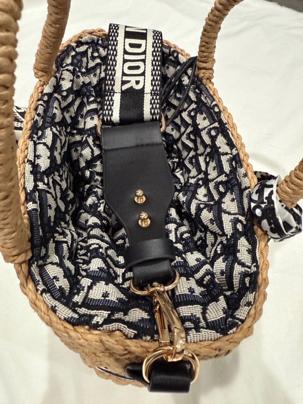 Dior Woven Tan Tote with Black & White Logo Bands - Picture 6 of 8
